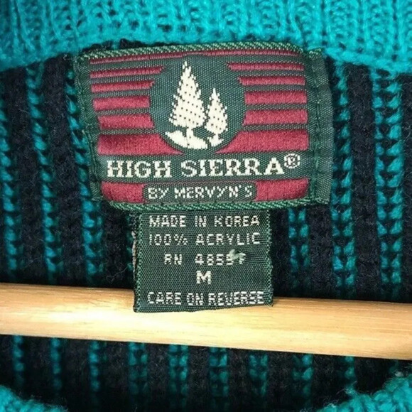 Vintage High Sierra By Mervyn's Turquoise Blue Ribbed Crewneck Sweater M - Picture 4 of 4